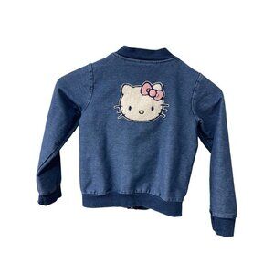 Hello Kitty Stretch Denim Blue Knit Full Zip Jacket Little Girls Sz 5